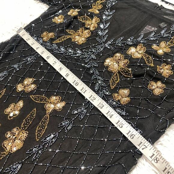 NEW Adrianna Papell Flutter Sleeve Beaded Gown in Black Gold Size 14 - Picture 5 of 11
